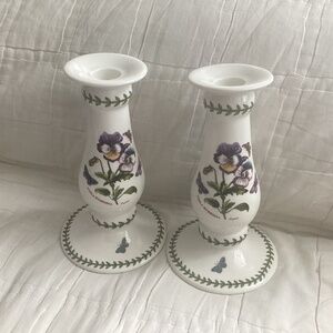PAIR OF TALL PORCELAIN CANDLE HOLDERS BY PORTMEIRION BOTANIC GARDEN ‘PANSIES’